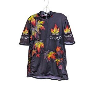 Sugoi Velotique Canada Cycling Jersey Adult Med Black All Over Maple Leaf Print